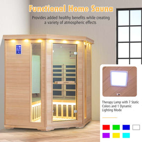 3-5 Person Far Infrared Wooden Sauna Room for Home, Canadian Hemlock Indoor Sauna w/Detachable Red Light Therapy Panel