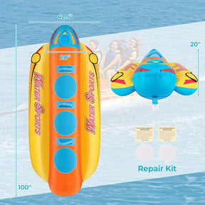 3-Person Inflatable Banana Boat with 3 EVA-padded Seats and Handles, Water Sports Towable Tubes for Boating