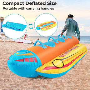 3-Person Inflatable Banana Boat with 3 EVA-padded Seats and Handles, Water Sports Towable Tubes for Boating