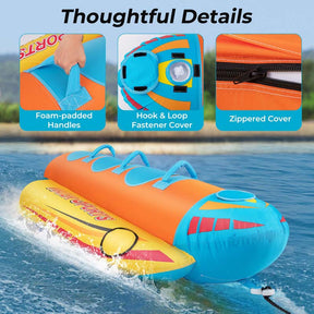3-Person Inflatable Banana Boat with 3 EVA-padded Seats and Handles, Water Sports Towable Tubes for Boating