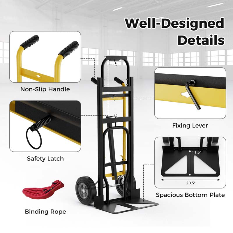 3-in-1 Convertible Hand Truck, 1000 LBS Heavy-Duty Metal Folding Dolly Cart with 4 Rubber Wheels & Safety Straps for Moving Home, Warehouse, Shop