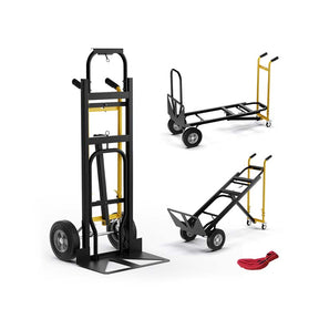 3-in-1 Convertible Hand Truck, 1000 LBS Heavy-Duty Metal Folding Dolly Cart with 4 Rubber Wheels & Safety Straps for Moving Home, Warehouse, Shop