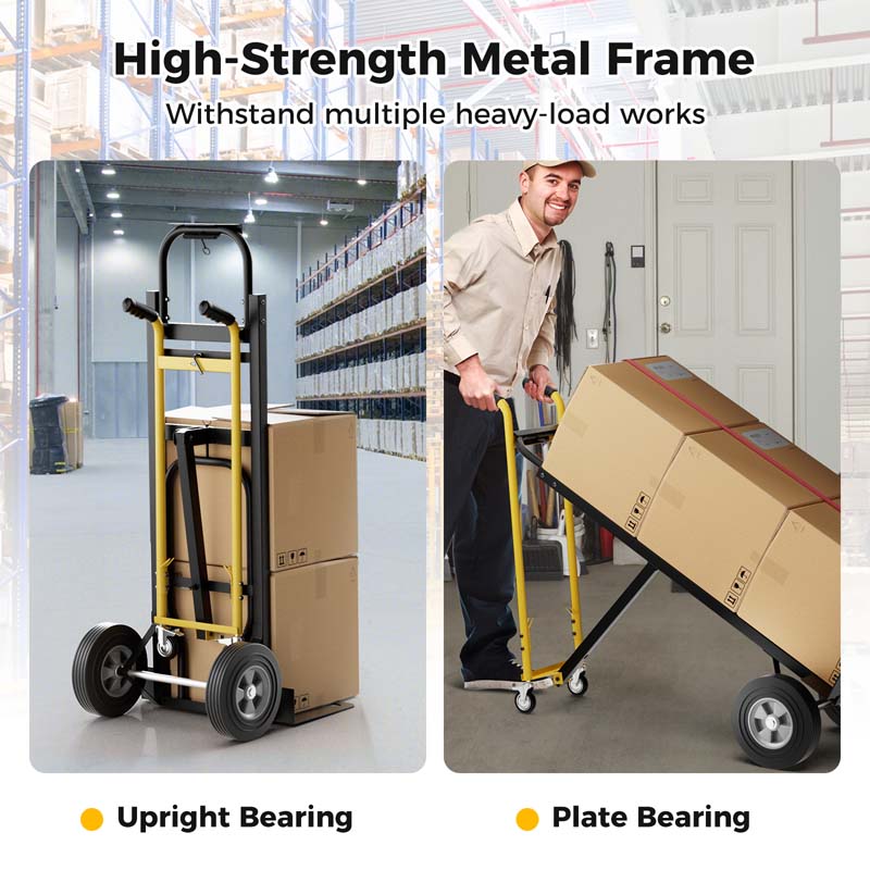 3-in-1 Convertible Hand Truck, 1000 LBS Heavy-Duty Metal Folding Dolly Cart with 4 Rubber Wheels & Safety Straps for Moving Home, Warehouse, Shop
