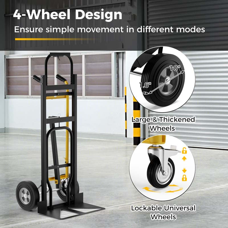 3-in-1 Convertible Hand Truck, 1000 LBS Heavy-Duty Metal Folding Dolly Cart with 4 Rubber Wheels & Safety Straps for Moving Home, Warehouse, Shop
