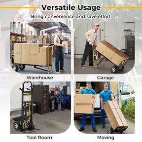 3-in-1 Convertible Hand Truck, 1000 LBS Heavy-Duty Metal Folding Dolly Cart with 4 Rubber Wheels & Safety Straps for Moving Home, Warehouse, Shop