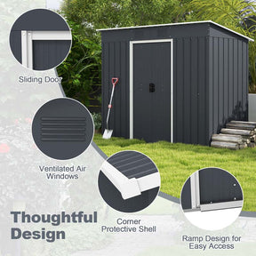3.6 FT x 7.1 FT Metal Outdoor Storage Shed, Weather-Resistant Garden Tool House with Floor Base, Air Vents & Lockable Door for Backyard, Patio, Lawn