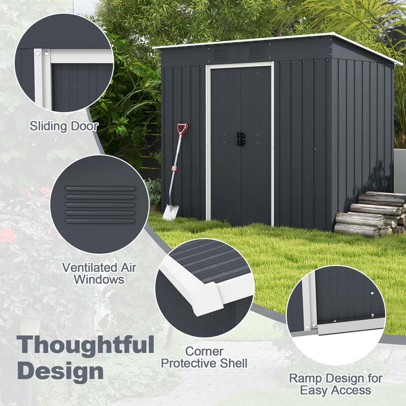 3.6 FT x 7.1 FT Metal Outdoor Storage Shed, Weather-Resistant Garden Tool House with Floor Base, Air Vents & Lockable Door for Backyard, Patio, Lawn