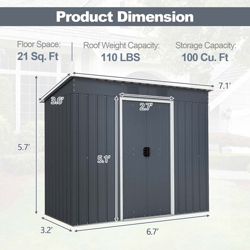 3.6 FT x 7.1 FT Metal Outdoor Storage Shed, Weather-Resistant Garden Tool House with Floor Base, Air Vents & Lockable Door for Backyard, Patio, Lawn