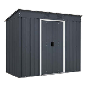 3.6 FT x 7.1 FT Metal Outdoor Storage Shed, Weather-Resistant Garden Tool House with Floor Base, Air Vents & Lockable Door for Backyard, Patio, Lawn