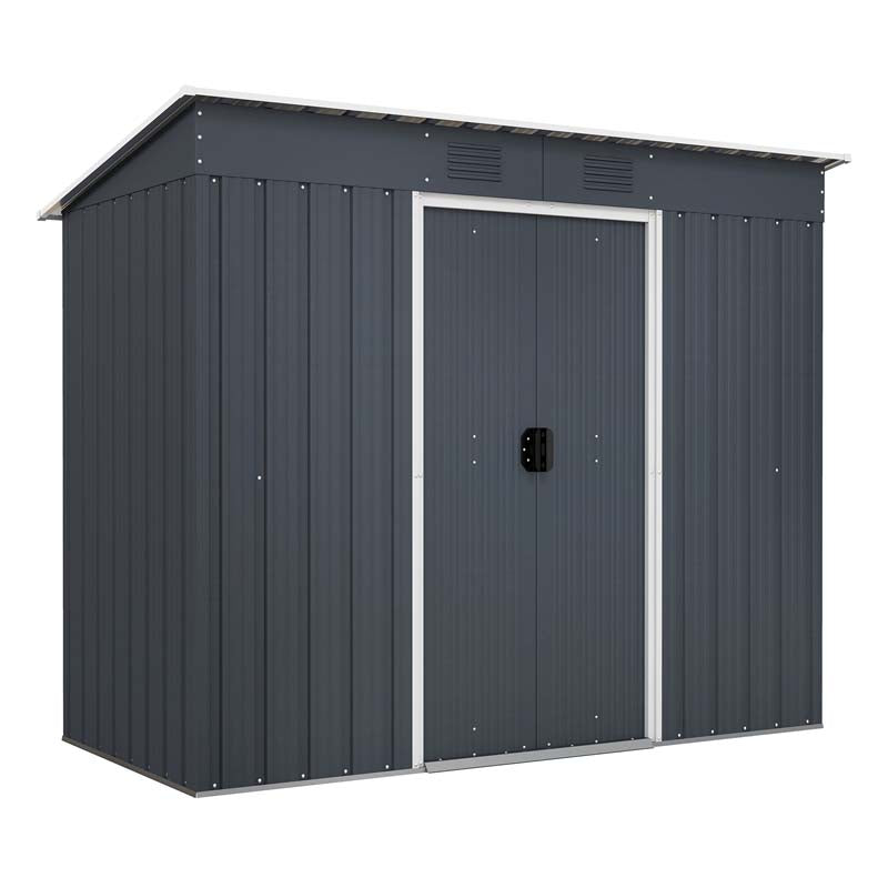 3.6 FT x 7.1 FT Metal Outdoor Storage Shed, Weather-Resistant Garden Tool House with Floor Base, Air Vents & Lockable Door for Backyard, Patio, Lawn