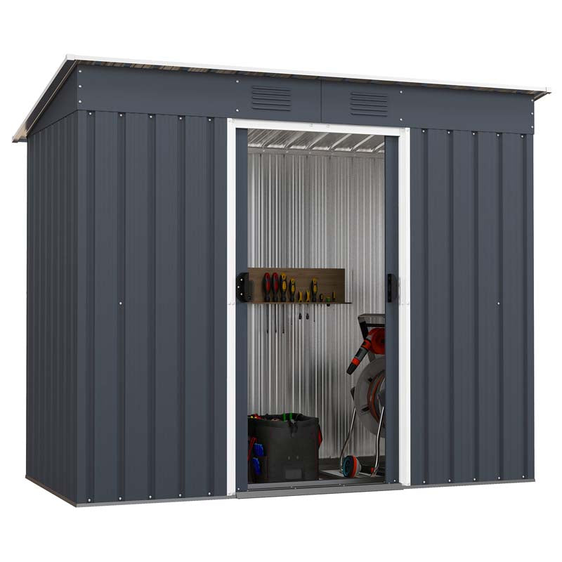 3.6 FT x 7.1 FT Metal Outdoor Storage Shed, Weather-Resistant Garden Tool House with Floor Base, Air Vents & Lockable Door for Backyard, Patio, Lawn