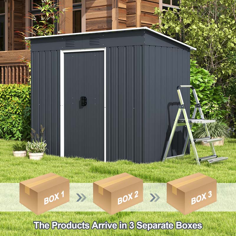 3.6 FT x 7.1 FT Metal Outdoor Storage Shed, Weather-Resistant Garden Tool House with Floor Base, Air Vents & Lockable Door for Backyard, Patio, Lawn