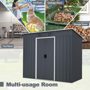 3.6 FT x 7.1 FT Metal Outdoor Storage Shed, Weather-Resistant Garden Tool House with Floor Base, Air Vents & Lockable Door for Backyard, Patio, Lawn
