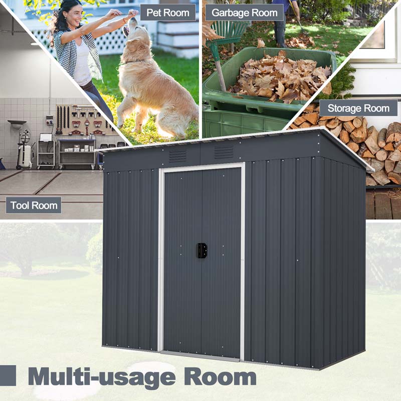 3.6 FT x 7.1 FT Metal Outdoor Storage Shed, Weather-Resistant Garden Tool House with Floor Base, Air Vents & Lockable Door for Backyard, Patio, Lawn