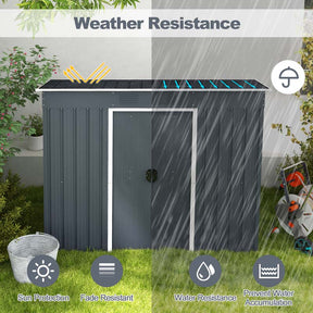 3.6 FT x 7.1 FT Metal Outdoor Storage Shed, Weather-Resistant Garden Tool House with Floor Base, Air Vents & Lockable Door for Backyard, Patio, Lawn