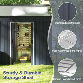3.6 FT x 7.1 FT Metal Outdoor Storage Shed, Weather-Resistant Garden Tool House with Floor Base, Air Vents & Lockable Door for Backyard, Patio, Lawn