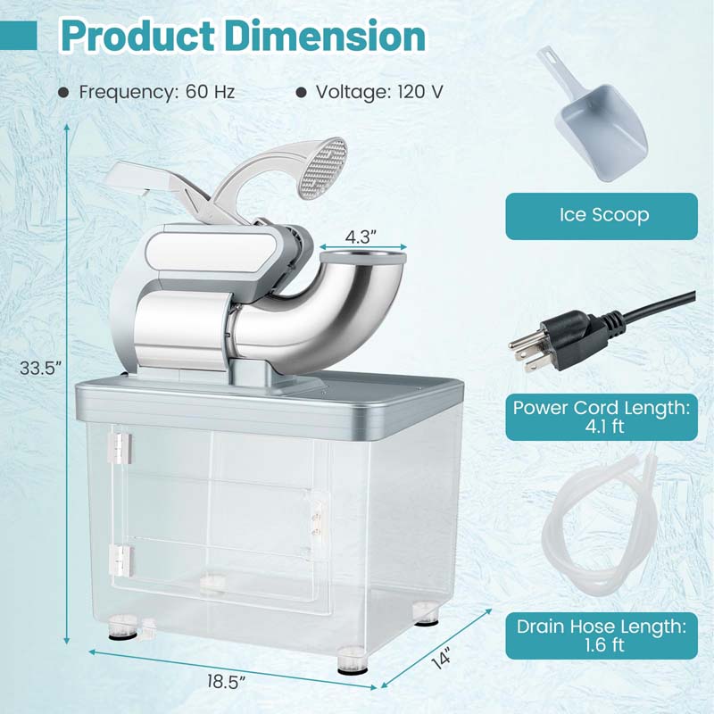 660LBS/H Commercial Ice Crusher, 300W ETL-Approved Stainless Steel Snow Cone Machine with Dual Blades & Safety Switch for Home Restaurant Bar