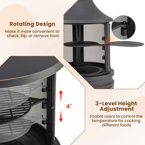 30" 2-in-1 Metal Chiminea Fire Pit with Adjustable Grill & Chimney, Outdoor Wood Burning Chiminea Fireplace with Spark Screen for Patio Backyard BBQ