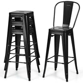 Industrial Stackable Metal Bar Stools Set of 4 with Removable Back & Footrest, 30" High Back Bar Height Chairs for Kitchen Island, Home Pub