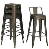 Industrial Stackable Metal Bar Stools Set of 4, 30" Low Back Bar Height Chairs with Removable Back & Footrest for Kitchen Island Indoor Outdoor