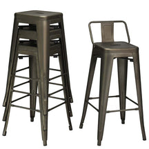 Industrial Stackable Metal Bar Stools Set of 4, 30" Low Back Bar Height Chairs with Removable Back & Footrest for Kitchen Island Indoor Outdoor