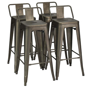 Industrial Stackable Metal Bar Stools Set of 4, 30" Low Back Bar Height Chairs with Removable Back & Footrest for Kitchen Island Indoor Outdoor