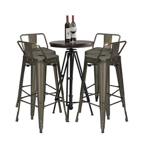 Industrial Stackable Metal Bar Stools Set of 4, 30" Low Back Bar Height Chairs with Removable Back & Footrest for Kitchen Island Indoor Outdoor