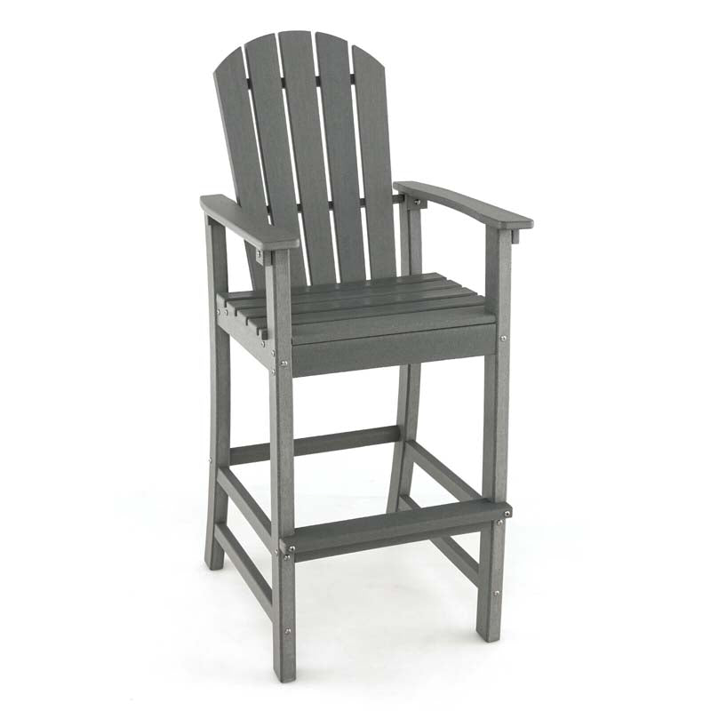 30" Tall Adirondack Bar Chairs, All-Weather HDPE Outdoor Bar Height Stools with Backrest, Armrests & Footrest for Backyard, Poolside