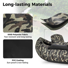 Inflatable Fishing Float Tube, 350 LBS Capacity Belly Boat with Paddle, Flippers, Rod Holder, Fish Ruler, Pump, Storage Bag & Adjustable Straps