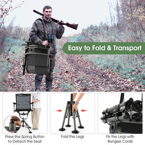 360° Silent Swivel Blind Chair, Portable Folding Hunting Chair with Adjustable Legs, Padded Armrests & 400LBS Capacity for Outdoor Fishing Camping