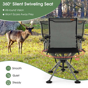 360° Silent Swivel Blind Chair, Portable Folding Hunting Chair with Adjustable Legs, Padded Armrests & 400LBS Capacity for Outdoor Fishing Camping