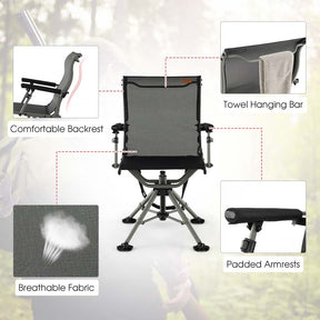 360° Silent Swivel Blind Chair, Portable Folding Hunting Chair with Adjustable Legs, Padded Armrests & 400LBS Capacity for Outdoor Fishing Camping