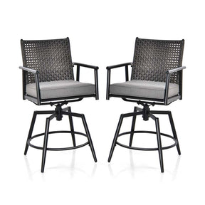 360 Swivel Bar Stools Patio Counter Height Bar Chair with PE Rattan Backrest, Metal Frame, Removable Seat Cushion & Footrest