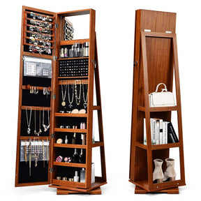 360° Swivel Jewelry Armoire with Higher Full Length Mirror, 3-in-1 Freestanding Lockable Jewelry Cabinet Organizer