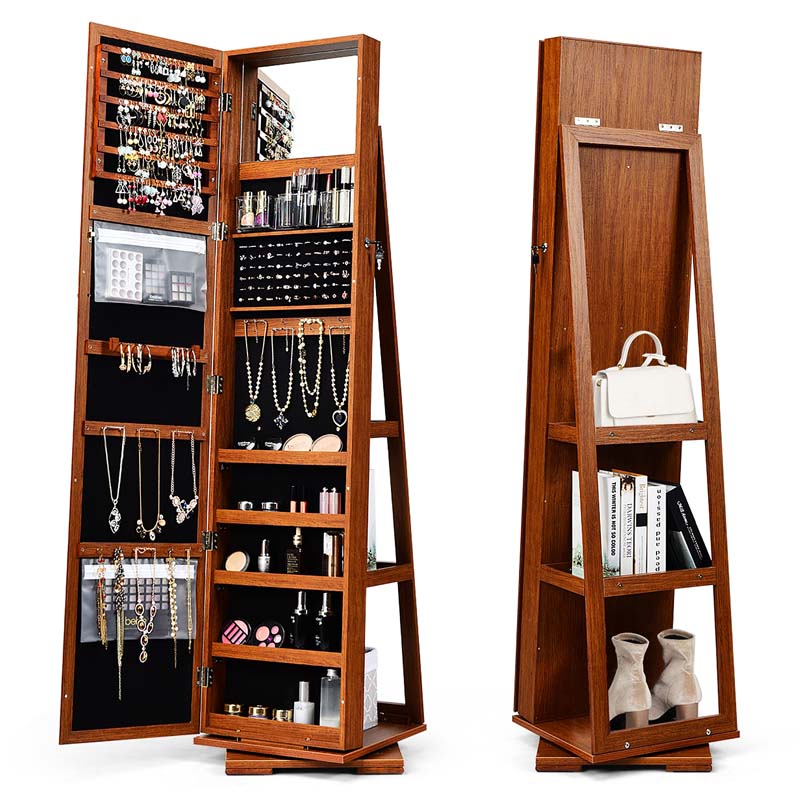 360° Swivel Jewelry Armoire with Higher Full Length Mirror, 3-in-1 Freestanding Lockable Jewelry Cabinet Organizer