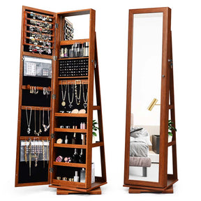 360° Swivel Jewelry Armoire with Higher Full Length Mirror, 3-in-1 Freestanding Lockable Jewelry Cabinet Organizer