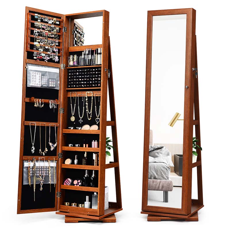 360° Swivel Jewelry Armoire with Higher Full Length Mirror, 3-in-1 Freestanding Lockable Jewelry Cabinet Organizer