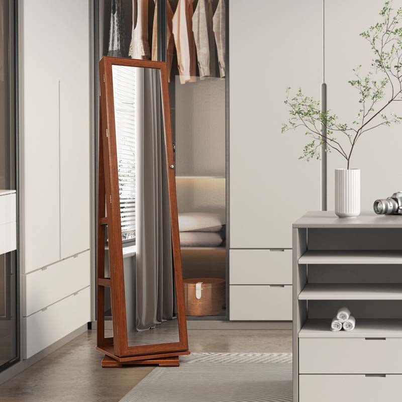 360° Swivel Jewelry Armoire with Higher Full Length Mirror, 3-in-1 Freestanding Lockable Jewelry Cabinet Organizer