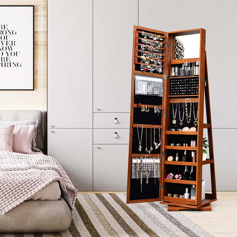 360° Swivel Jewelry Armoire with Higher Full Length Mirror, 3-in-1 Freestanding Lockable Jewelry Cabinet Organizer
