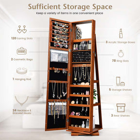 360° Swivel Jewelry Armoire with Higher Full Length Mirror, 3-in-1 Freestanding Lockable Jewelry Cabinet Organizer