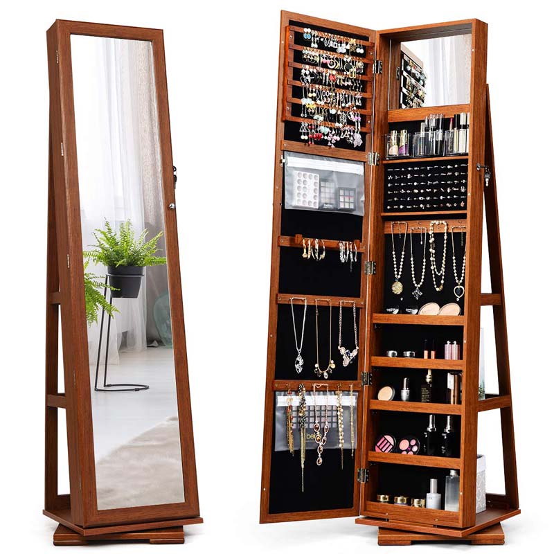 360° Swivel Jewelry Armoire with Higher Full Length Mirror, 3-in-1 Freestanding Lockable Jewelry Cabinet Organizer