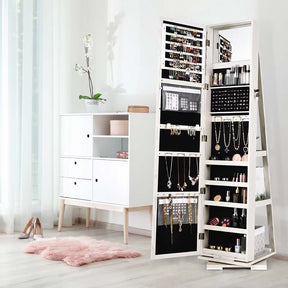 360° Swivel Jewelry Armoire with Higher Full Length Mirror, 3-in-1 Freestanding Lockable Jewelry Cabinet Organizer