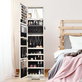 360° Swivel Jewelry Armoire with Higher Full Length Mirror, 3-in-1 Freestanding Lockable Jewelry Cabinet Organizer
