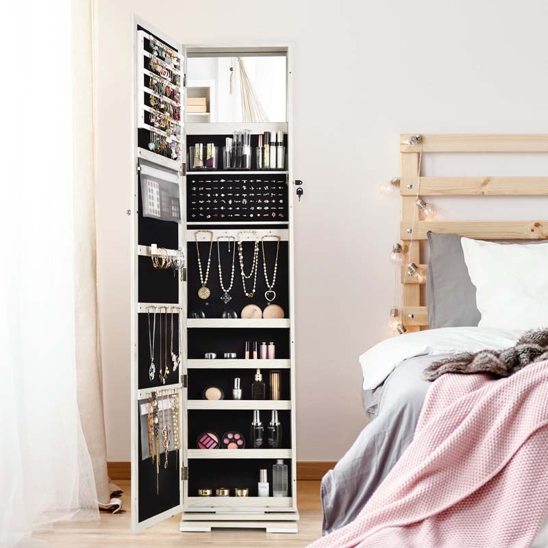 360° Swivel Jewelry Armoire with Higher Full Length Mirror, 3-in-1 Freestanding Lockable Jewelry Cabinet Organizer