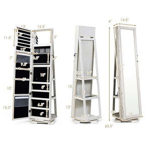 360° Swivel Jewelry Armoire with Higher Full Length Mirror, 3-in-1 Freestanding Lockable Jewelry Cabinet Organizer