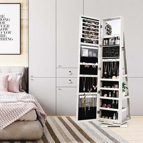 360° Swivel Jewelry Armoire with Higher Full Length Mirror, 3-in-1 Freestanding Lockable Jewelry Cabinet Organizer