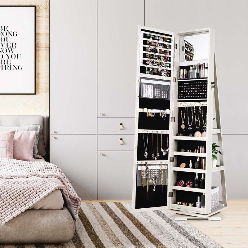 360° Swivel Jewelry Armoire with Higher Full Length Mirror, 3-in-1 Freestanding Lockable Jewelry Cabinet Organizer