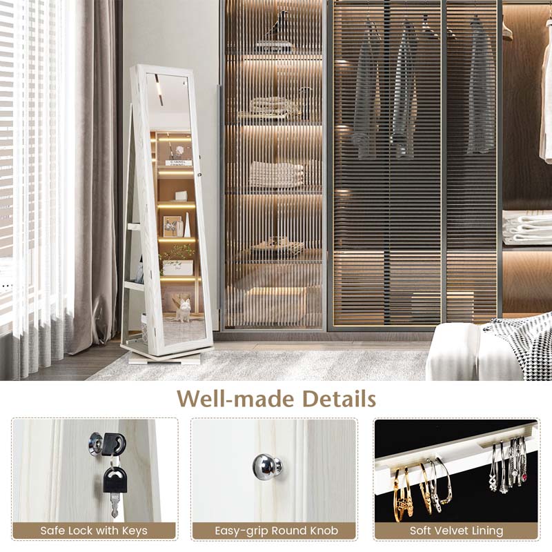 360° Swivel Jewelry Armoire with Higher Full Length Mirror, 3-in-1 Freestanding Lockable Jewelry Cabinet Organizer