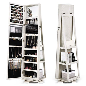 360° Swivel Jewelry Armoire with Higher Full Length Mirror, 3-in-1 Freestanding Lockable Jewelry Cabinet Organizer