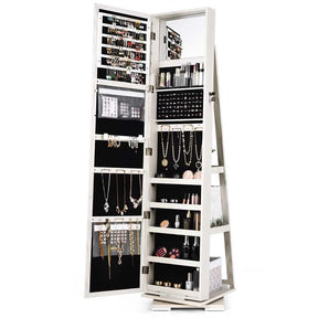 360° Swivel Jewelry Armoire with Higher Full Length Mirror, 3-in-1 Freestanding Lockable Jewelry Cabinet Organizer
